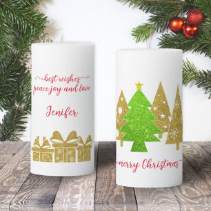 Christmas tree   Minimalist   Gold glitter gift Pillar Candle