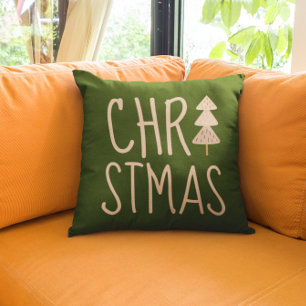 Christmas Tree Minimalist Scandinavian Green Throw Pillow