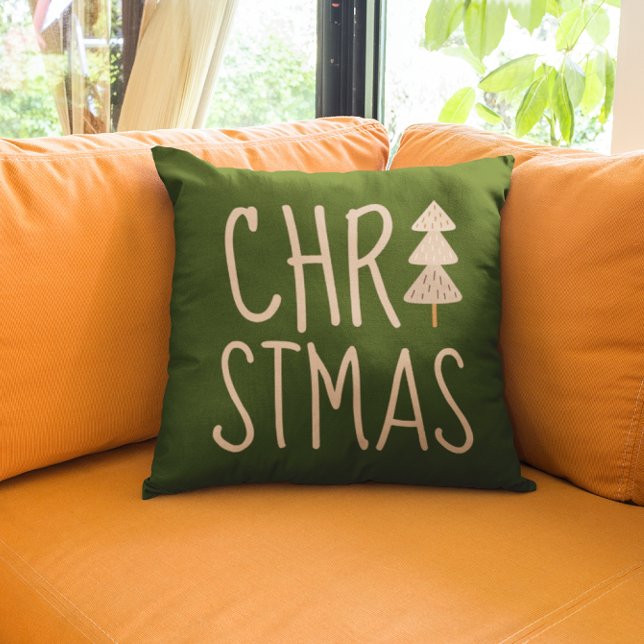 Christmas Tree Minimalist Scandinavian Green Throw Pillow (Creator Uploaded)