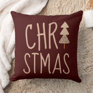 Christmas Tree Minimalist Scandinavian Red Throw Pillow