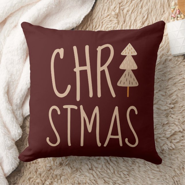 Christmas Tree Minimalist Scandinavian Red Throw Pillow (Blanket)