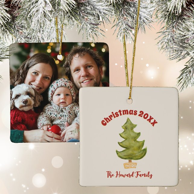 Christmas Tree Minimalist Simple Keepsake Photo Ceramic Ornament (Creator Uploaded)