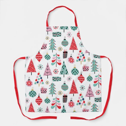 Christmas tree Modern blue red and pink pattern Apron
