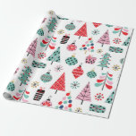 Christmas tree. Modern blue, red and pink pattern Wrapping Paper