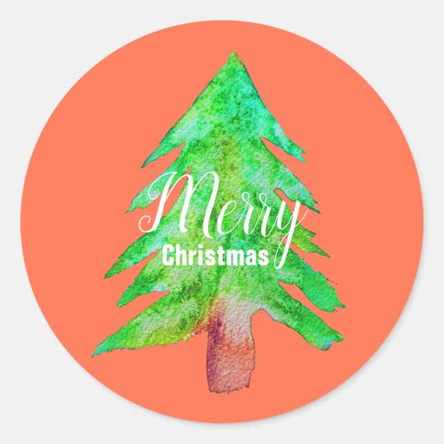 Christmas tree modern funky colors classic round sticker (Front)