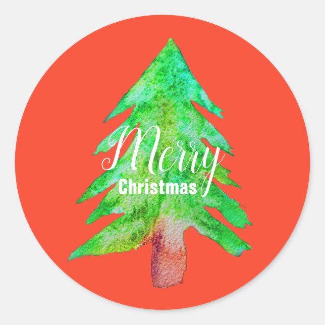 Christmas tree modern funky colors classic round sticker (Front)
