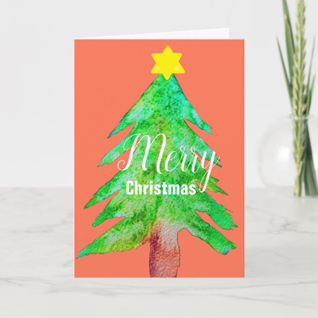 Christmas tree modern funky colors holiday card (Front)