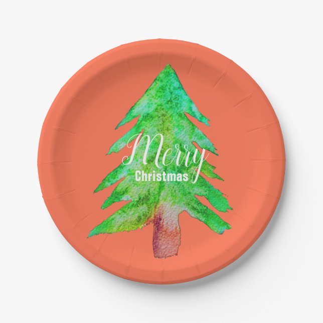 Christmas tree modern funky colors paper plates (Front)
