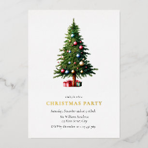 Christmas Tree Modern Holiday Party Foil Invitation