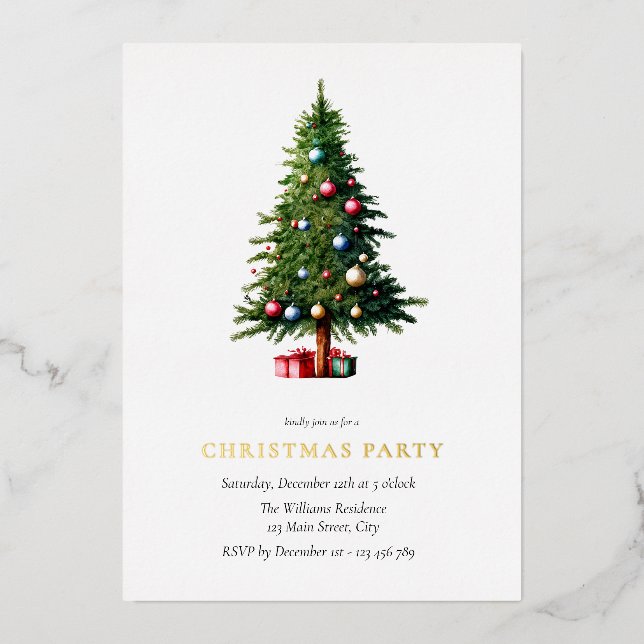 Christmas Tree Modern Holiday Party Foil Invitation (Front)