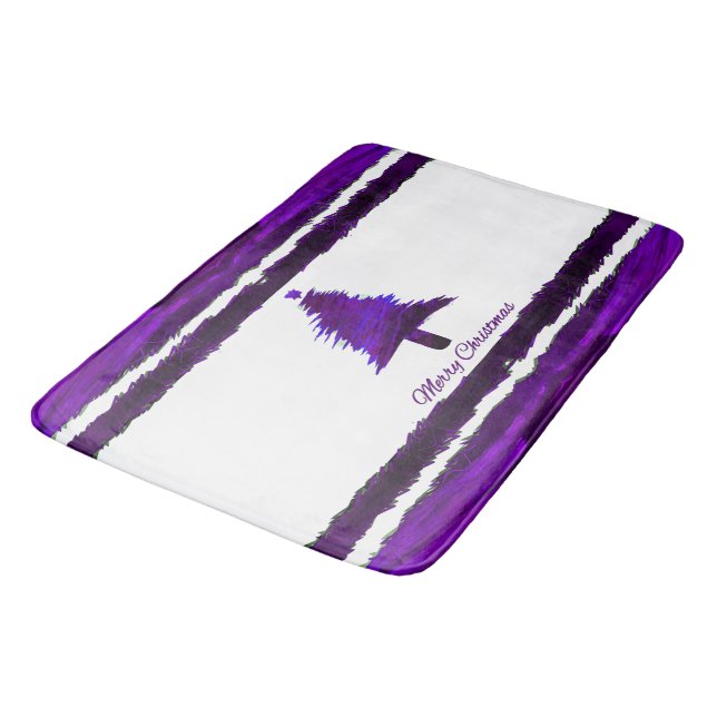 Christmas Tree Modern Holiday Pattern Purple Bath Mat (Angled)