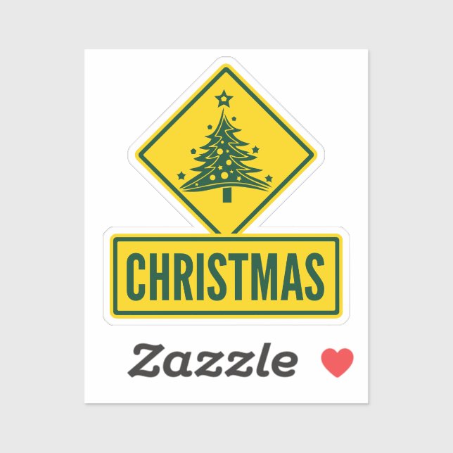 Christmas Tree Modern Holiday Road Warning Sign Sticker (Sheet)