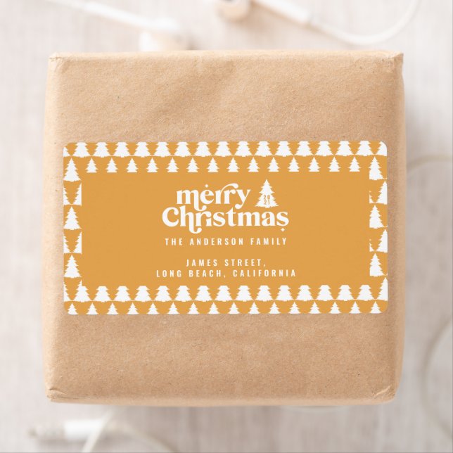 Christmas tree modern holiday simple mustard label (Insitu)