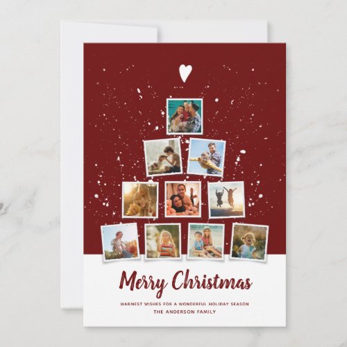 Christmas Tree Modern Instagram Photo Collage Red Holiday Card