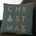 Christmas Tree | Modern Minimalist Gold and Green Throw Pillow<br><div class="desc">Simple, stylish "Christmas" pillow with a minimalist sage green christmas tree design and gold text in modern typography in a 'scandi' scandinavian design style iwth a forest green background and reverse. The text can be customised with your own letters for the perfect holiday gift! | #christmas #holidays #pillows #xmas #scandi...</div>