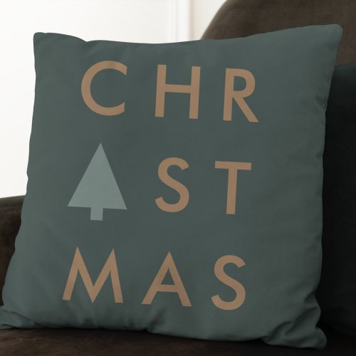 Christmas Tree  Modern Minimalist Gold and Green Throw Pillow