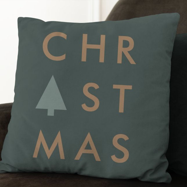 Christmas Tree | Modern Minimalist Gold and Green Throw Pillow (Creator Uploaded)