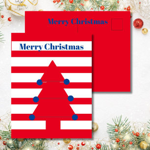 Christmas Tree Modern Red Stripe Greeting  Postcard