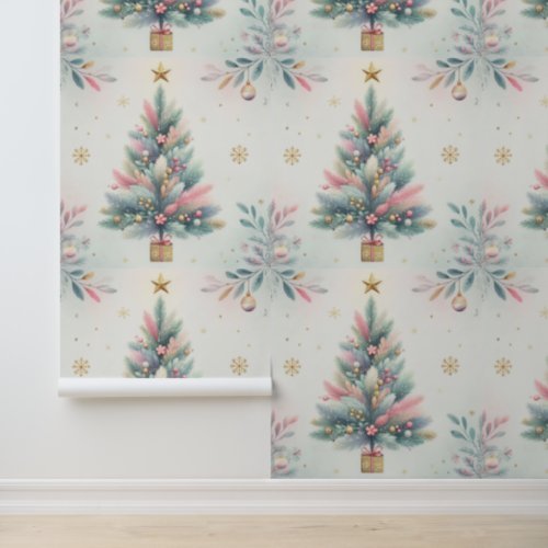 Christmas Tree Modern Style Pink and Blue Wallpaper