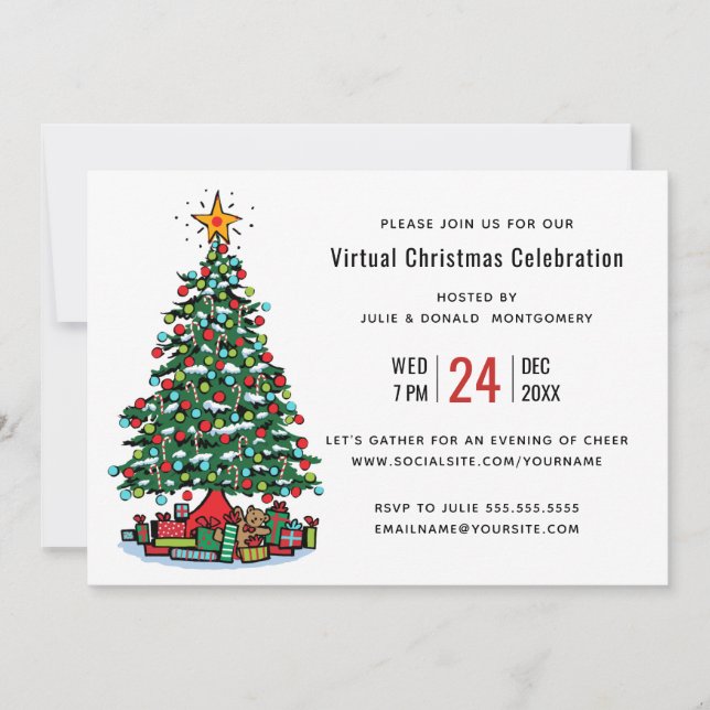 Christmas Tree Modern Virtual Holiday Party Invitation (Front)