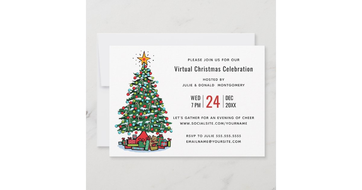 Christmas Tree Modern Virtual Holiday Party Invitation | Zazzle