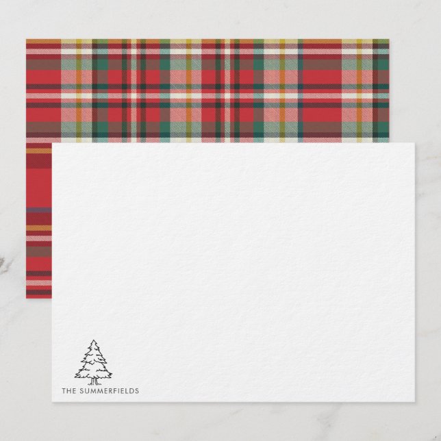 Christmas Tree Monogram Holiday Family Note Card (Front/Back)