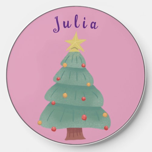 Christmas Tree Monogram Pink Wireless Charger