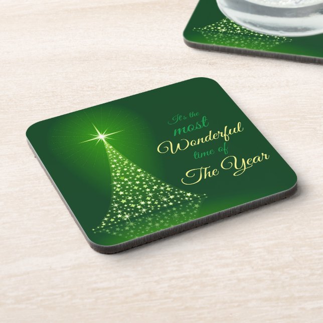 Christmas Tree Most Wonderful Time of Year Beverage Coaster (Left Side)