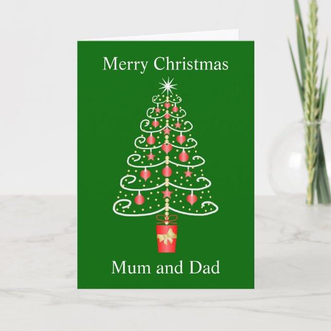 Christmas Tree Mother And Father Christmas Holiday Card (Front)