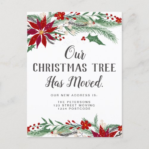 Christmas tree moved lights mistletoe moving announcement postcard