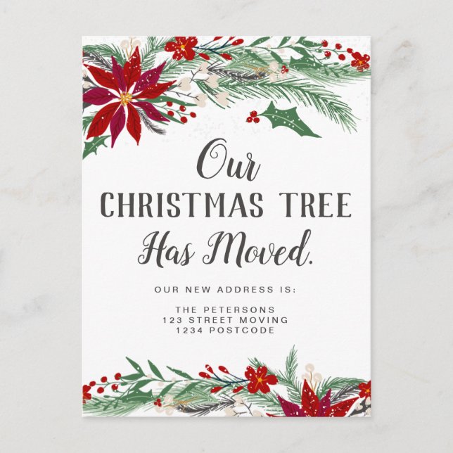 Christmas tree moved lights mistletoe moving announcement postcard (Front)