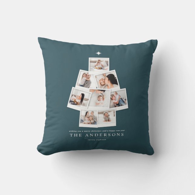 Christmas tree multi photo holiday throw pillow (Front)