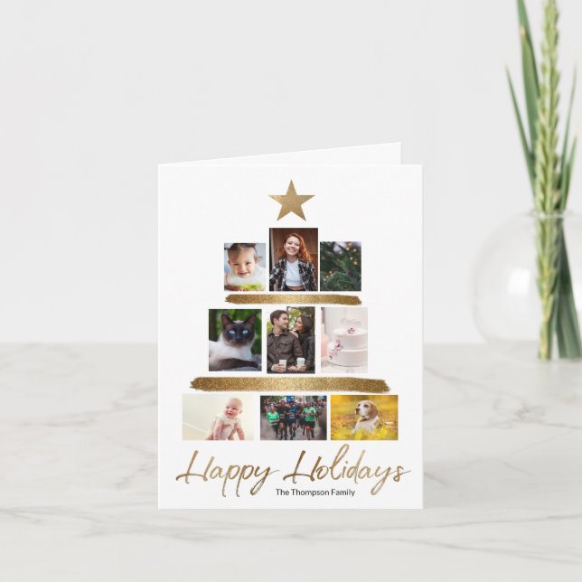Christmas tree Multiple Family photos Year Update  Holiday Card (Front)
