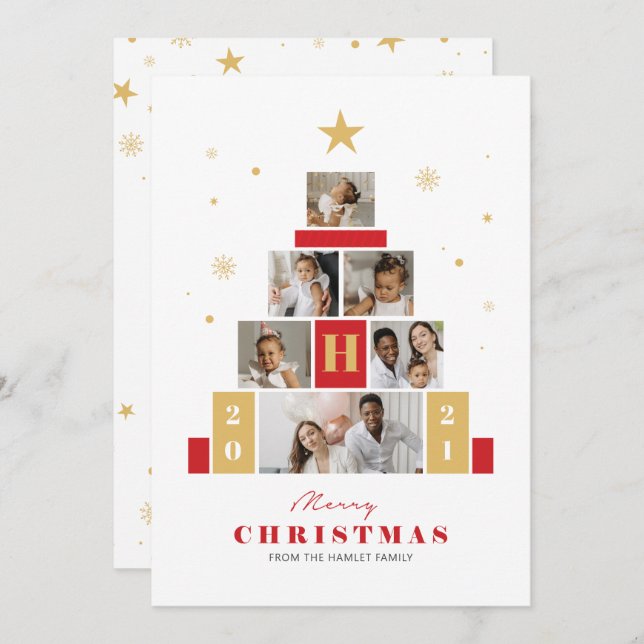 Christmas Tree multiple modern Photo Holiday Card (Front/Back)