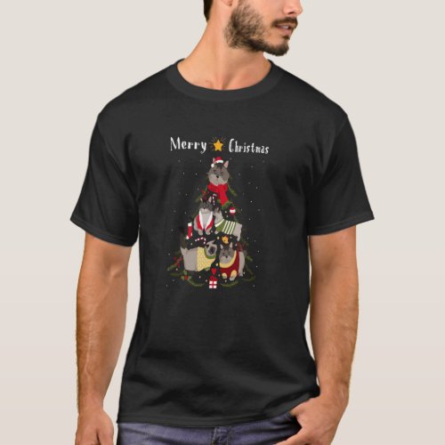 Christmas Tree Munchkin Cat Lover Xmas Cat Owner P T_Shirt