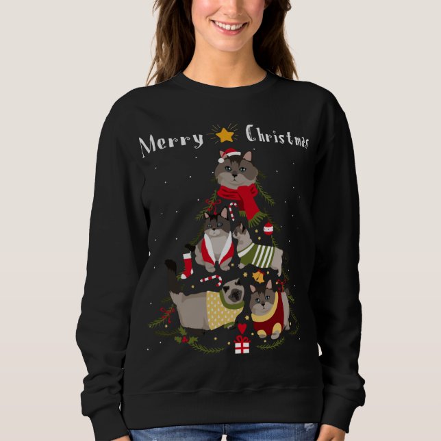 Christmas Tree Munchkin Cat Lover Xmas Cat Owner Sweatshirt (Front)