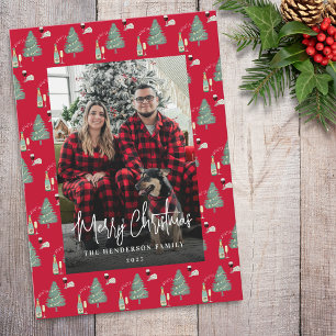 Christmas Tree Music Wine Cheese Custom Photo Holiday Card