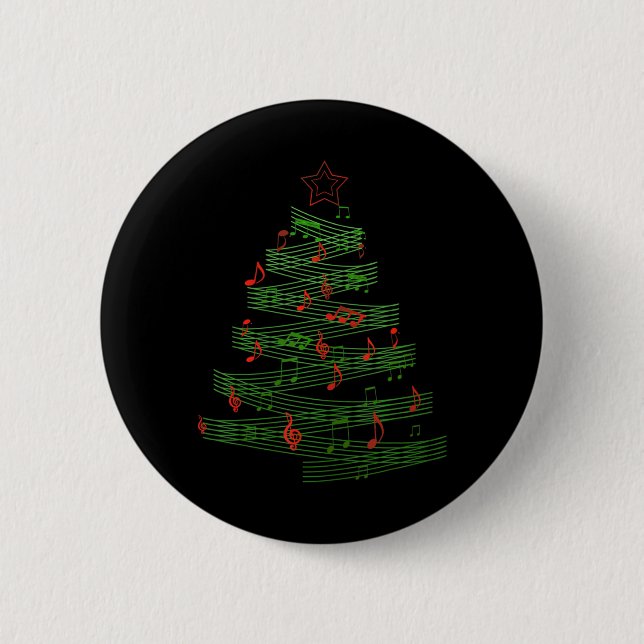 Christmas Tree Musical Notes Song Xmas Musician Button (Front)