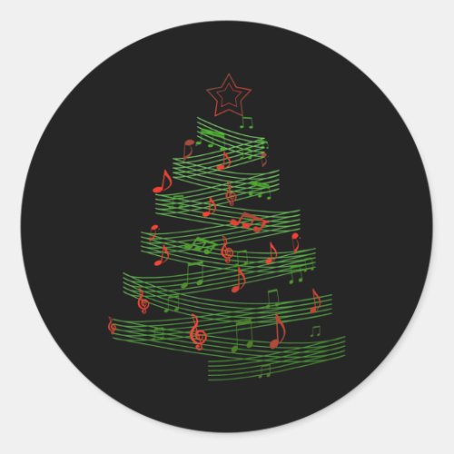 Christmas Tree Musical Notes Song Xmas Musician Classic Round Sticker