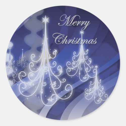 Christmas tree n modern snow classic round sticker