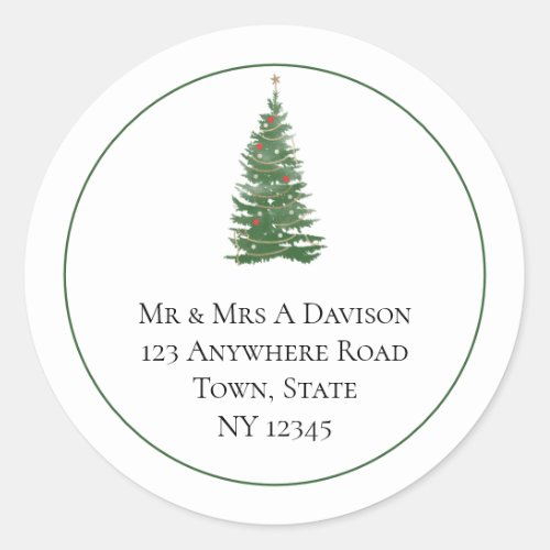 Christmas Tree Name Return Address Classic Round Sticker