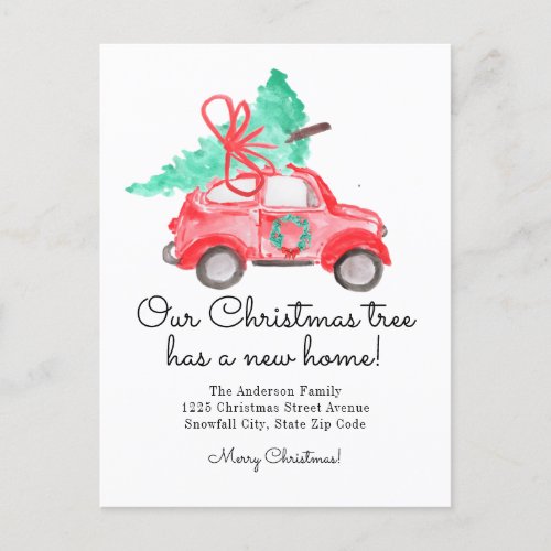 Christmas Tree New Home Address Car Holiday Moving Announcement Postcard
