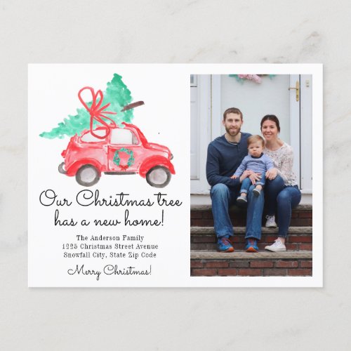 Christmas Tree New Home Car Photo Holiday Moving Announcement Postcard