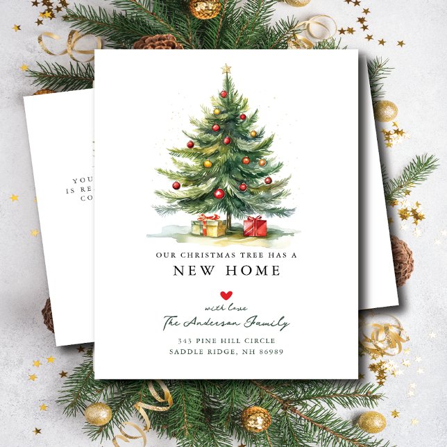 Christmas Tree New Home Moving  Announcement Postcard (Creator Uploaded)
