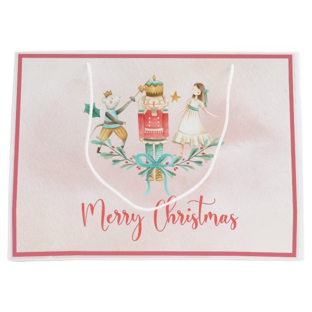 Christmas Tree Nutcracker Girl Personalized Kids  Large Gift Bag (Front)