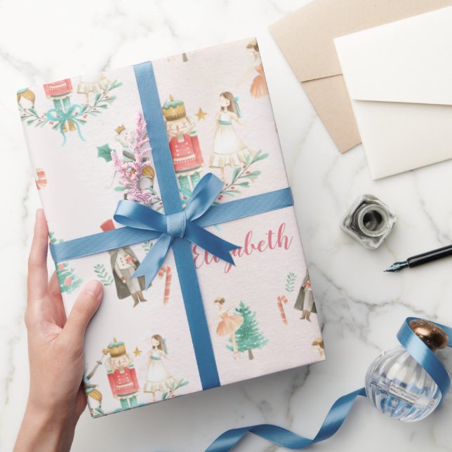 Party Scene Shabby Apple Nutcracker Dress Pink Watercolor Nutcracker Christmas  Wrapping Pape Wrapping Paper Zazzle