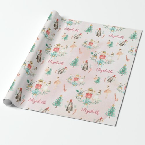 Christmas Tree Nutcracker Girl Personalized Kids Wrapping Paper