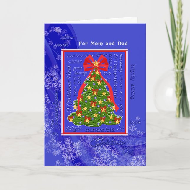 Christmas Tree O Tannenbaum Snowflakes Mom & Dad Holiday Card (Front)