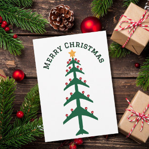 Christmas Tree of Airplanes & Photo Minimalist  Holiday Card