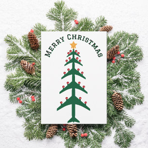 Christmas Tree of Airplanes & Photo Minimalist  Holiday Card